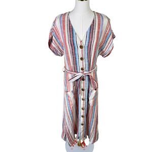 Ronni Nicole Button Front Belted Short Sleeve Midi Dress US Women's 8